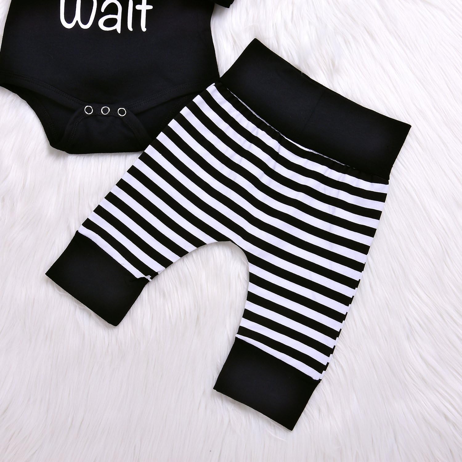 Baby Unisex Worth The Wait Arrow Printed Romper Striped Pant Hat Outfit Clothes - Image 7
