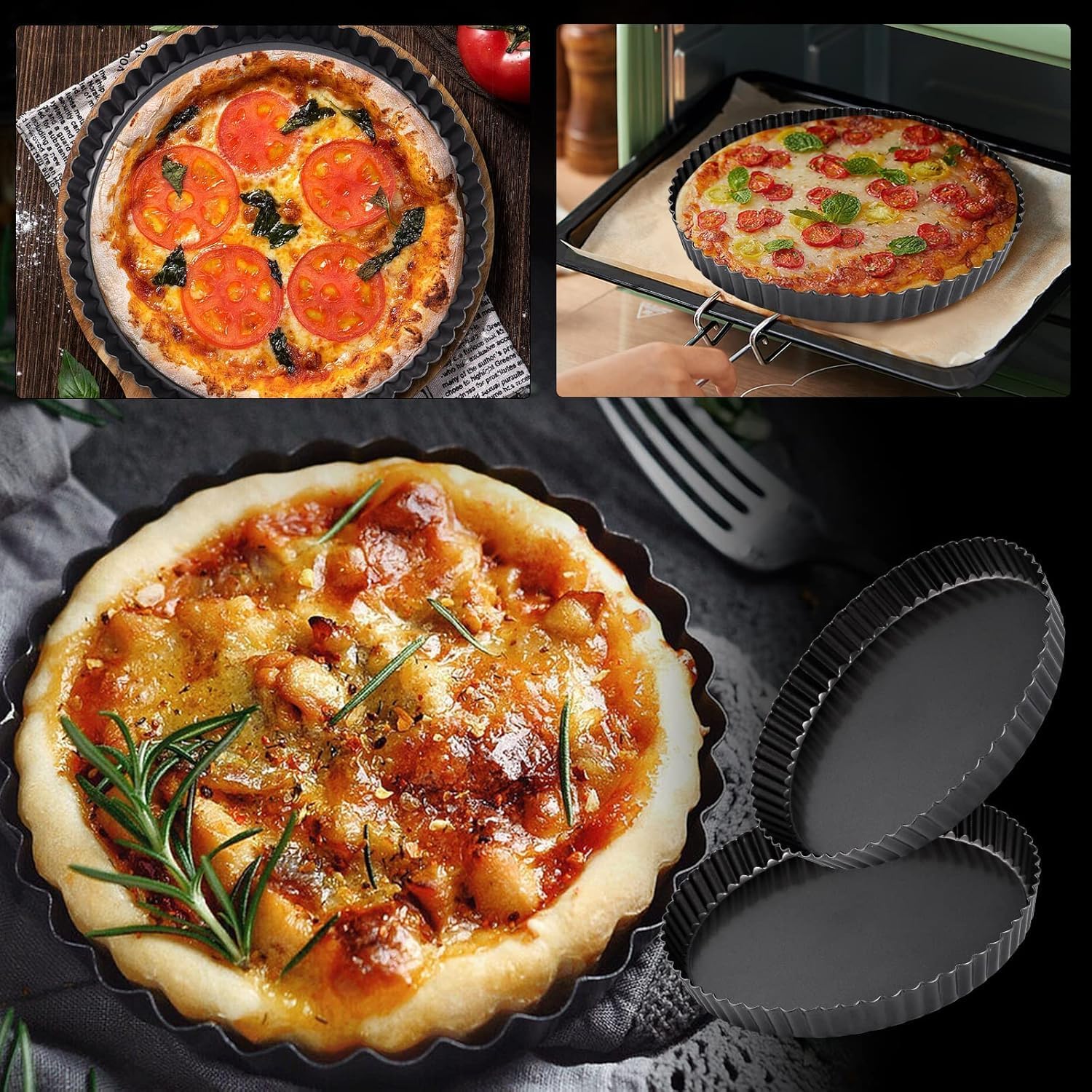 9 Inch Quiche Pan with Removable Bottom, 22cm Fluted Tart and Pie Flan Tins for Baking, Non-Stick Steel Quiche Dish for Pie, Mousse Cakes, Desserts