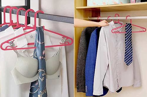 Miniatura 4 de Perchas de plástico, paquete de 50 perchas ligeras y duraderas con ganchos, tamaño estándar, en forma de G y antideslizantes, para uso diario (rosa)