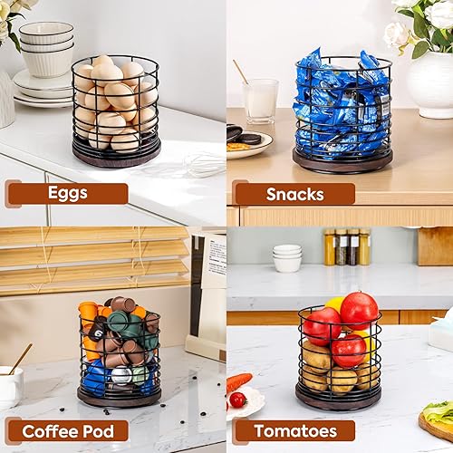 Miniatura 7 de Soporte giratorio de 360 para encimera de cocina, soporte de utensilios de cocina grande de metal y madera de 6.5 pulgadas con orificio de drenaje,