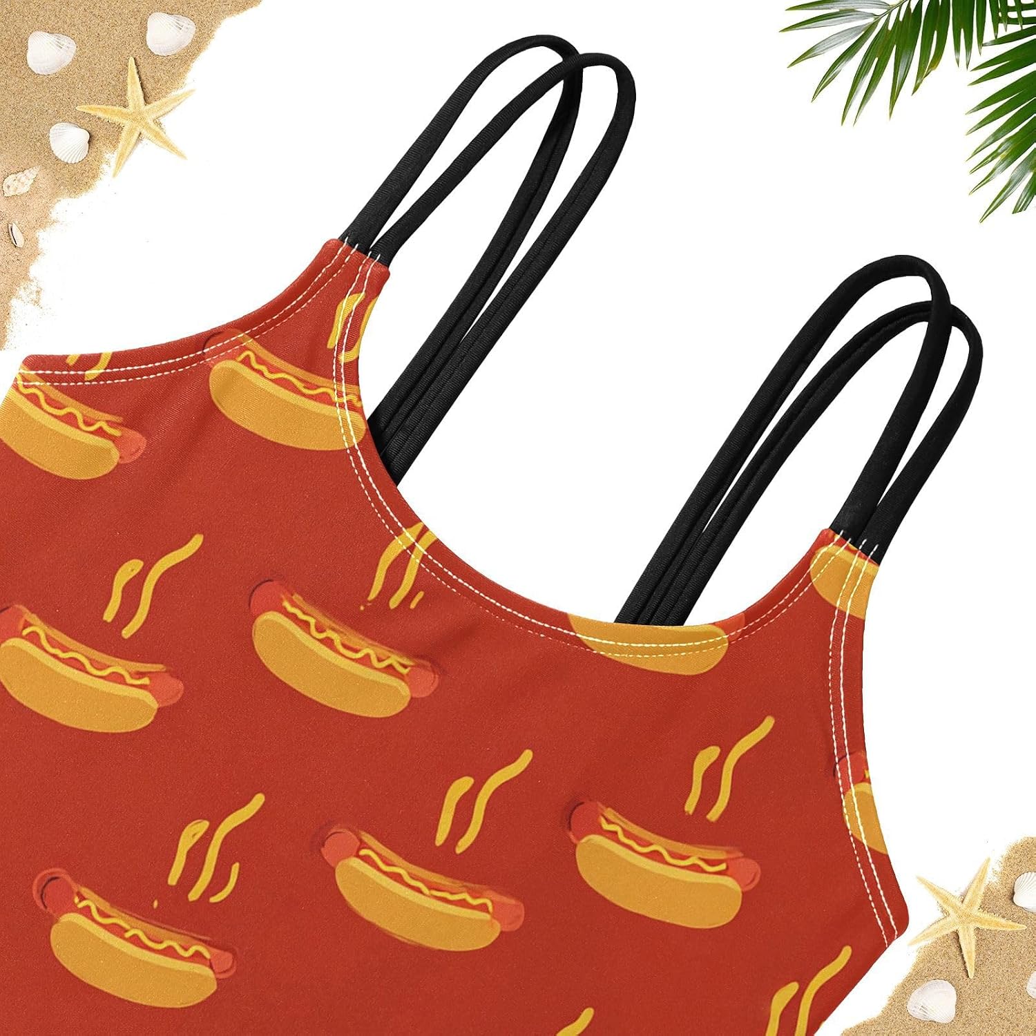 visesunny Girls Two Piece Swimsuits Delicious Hot Dog Girl's Bikini Sets Bathing Suits for Girls Size 5-12Y