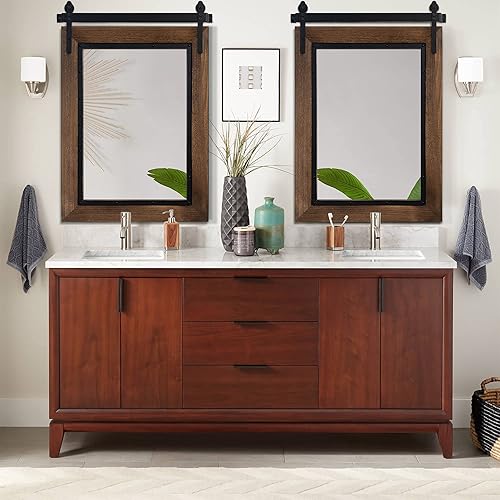 Miniatura 4 de YOSHOOT Espejo rústico para puerta de granero, espejo de baño rústico de 40 x 30 pulgadas, espejo de pared con marco de madera, espejo de madera