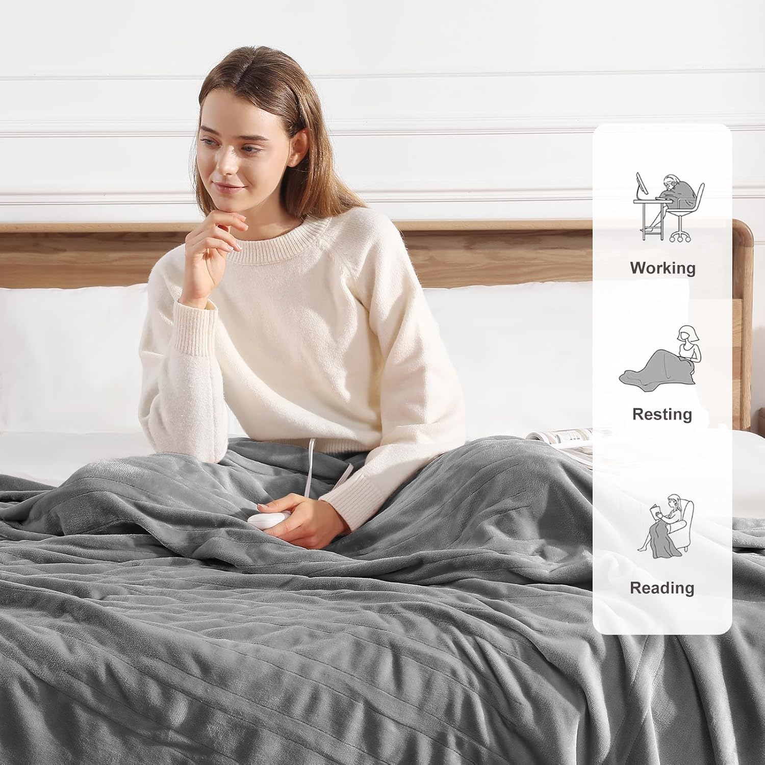 Electric Blanket Full Size Heated Blanket 72"x84" Soft Flannel Heating Blanket with 5 Heating Levels & 10 Hours Auto Off, Warm Gifts for Grandma & Grandpa & Seniors（ Grey）