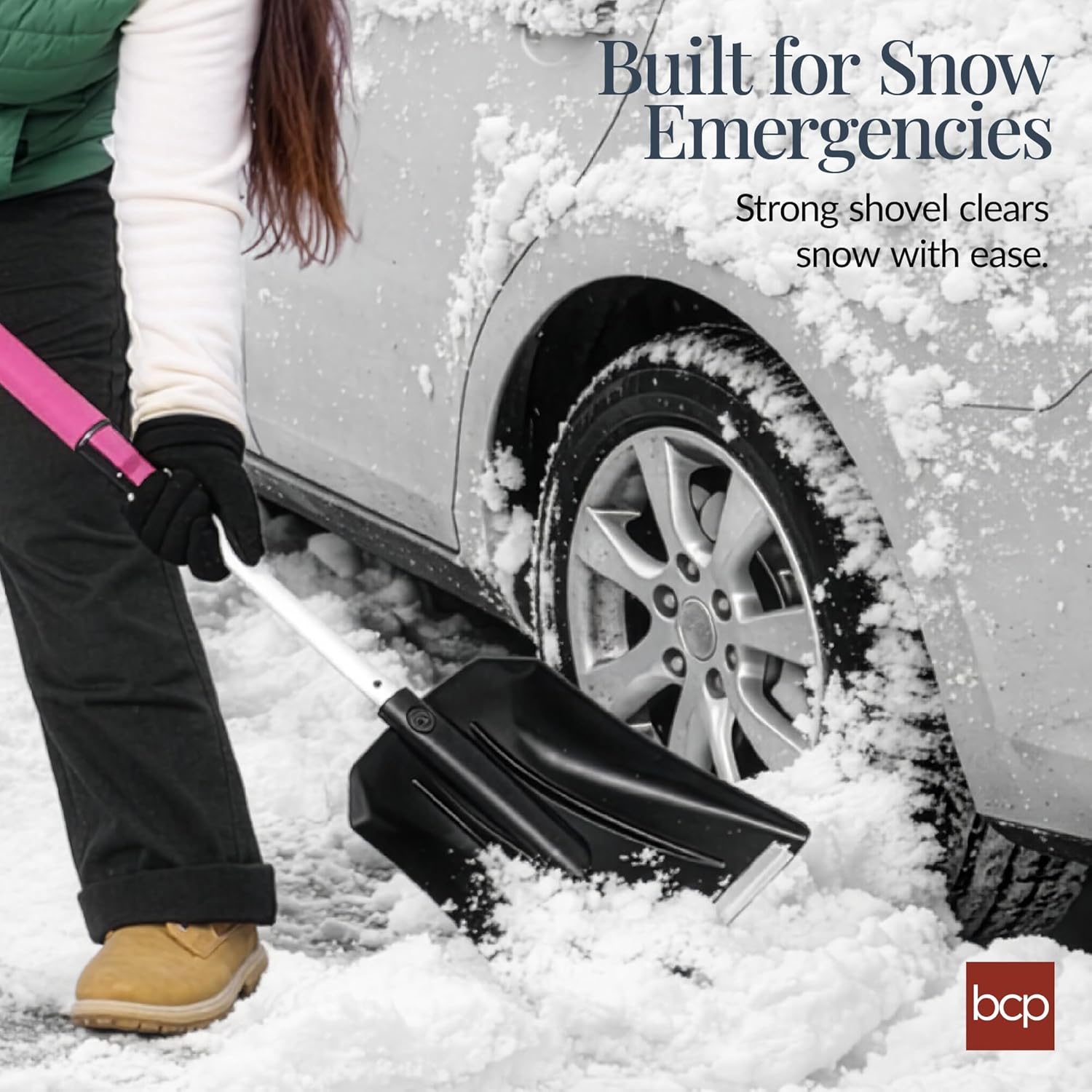 Best Choice Products 4 in 1 Snow Brush with Shovel, Squeegee & Ice Scraper, Up to 39" Extendable Foam Grip, 270° Pivoting Snow Brush for Car Truck SUV, Storage Bag Included - Pink