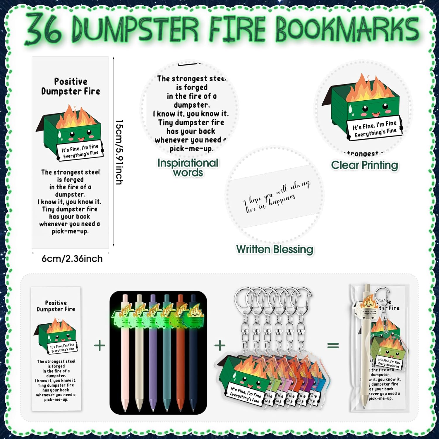 Sinload Dumpster Fire Employee Appreciation Gifts Bulk Emotional Support Ballpoint Pen Keychain for Coworker Nurse Teacher