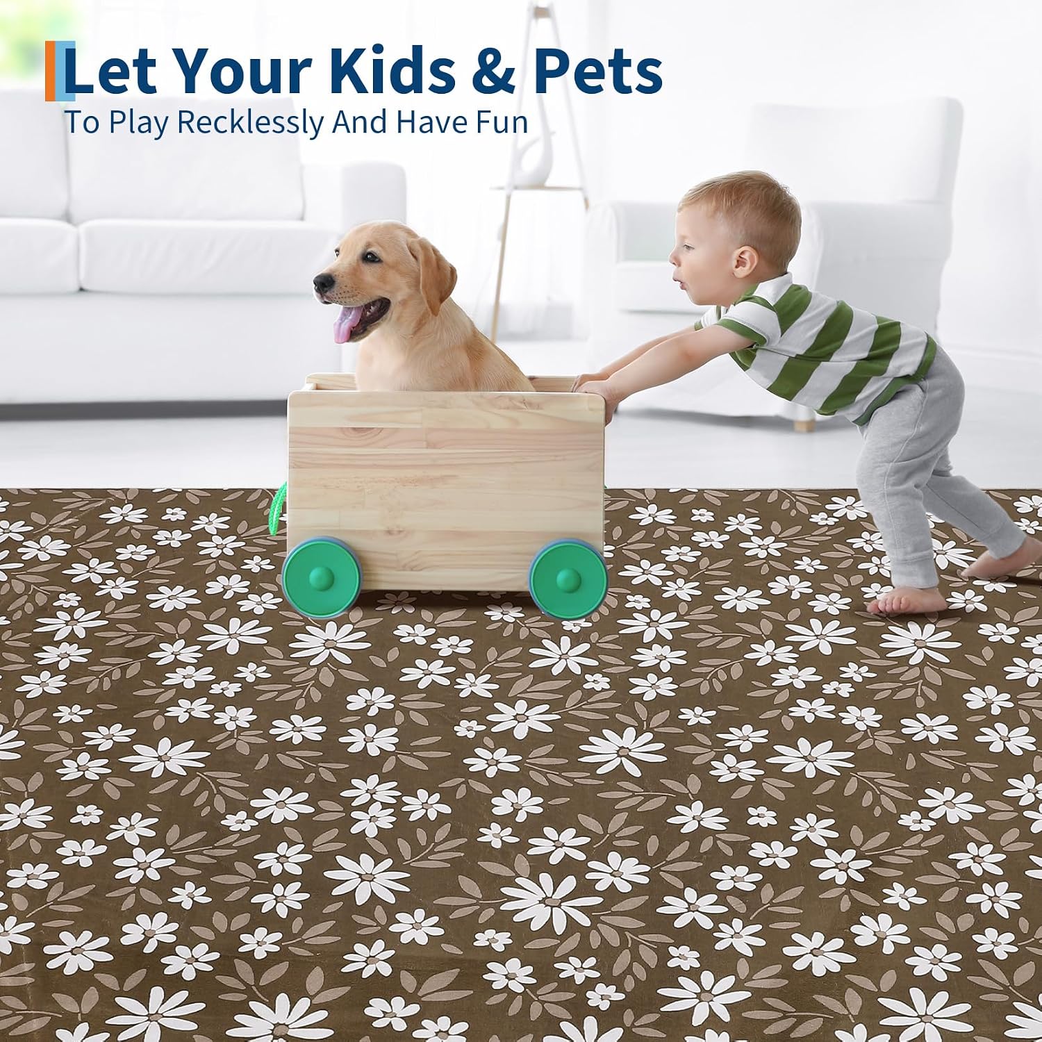 COZYLOOM Extra Large Floral Farmhouse Rug 10x13 Ft, Soft Thin Washable Rug Non Slip, Non Shedding Low Pile Foldable Printed Carpet for Family Room, Stain/Fade Resistant Durable, Brown