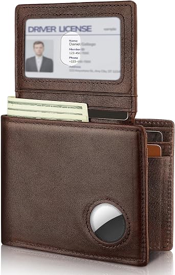 Mens Wallet With AirTag Holder, Bifold Leather RFID Blocking 1-2 ID Windows 12-13 Card Holders, Gift Box and Screen Protector Included, AirTag Not Included