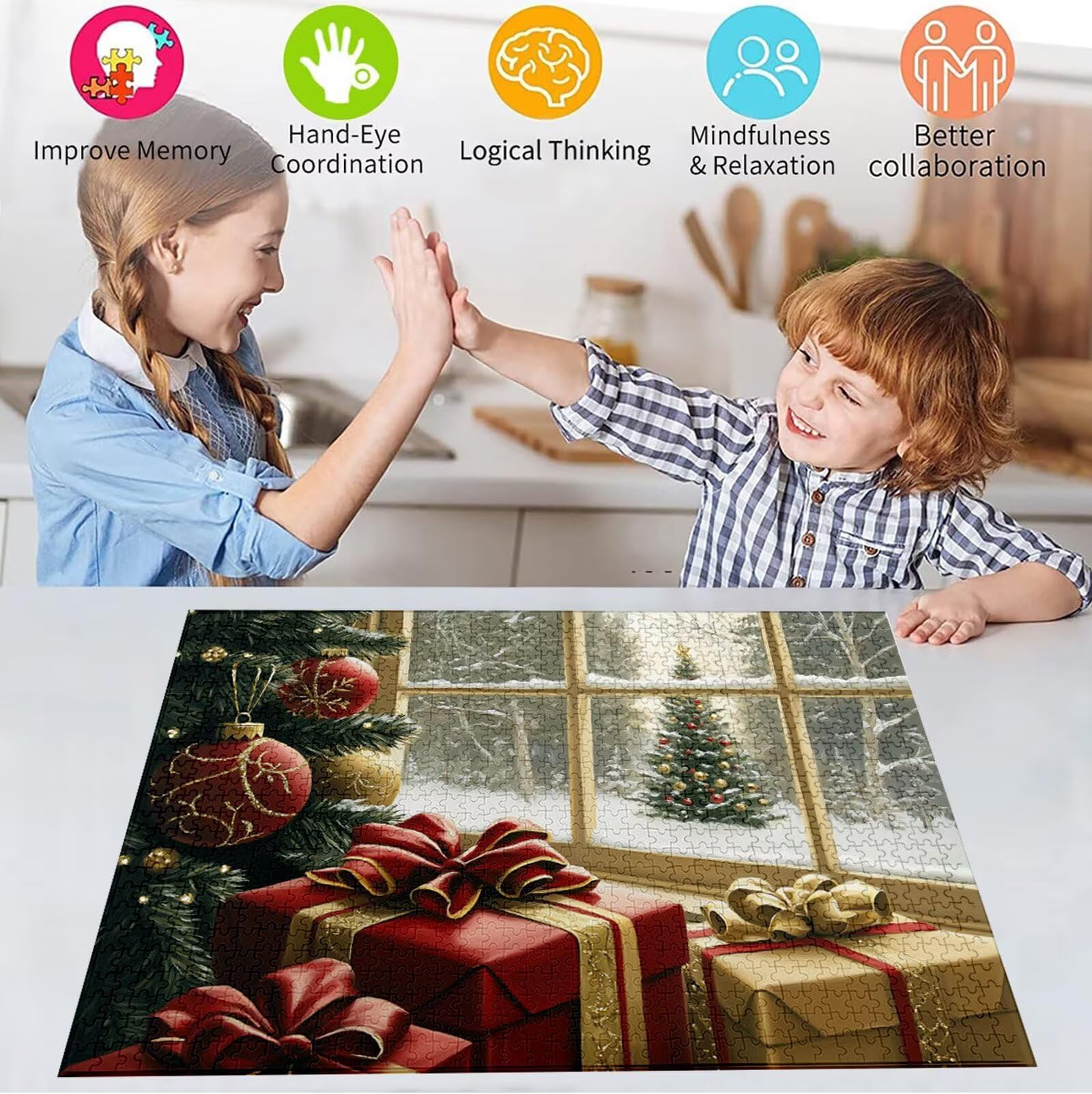 Puzzle 2000 Teile Weihnachten Puzzle Erwachsene, Holzpuzzle für Erwachsene und Teenager, Klassische Puzzles Geschenk Jigsaw Puzzles, DIY Groß Puzzelmatten 100x70cm, Home Wand Dekor Geschenk H-3416