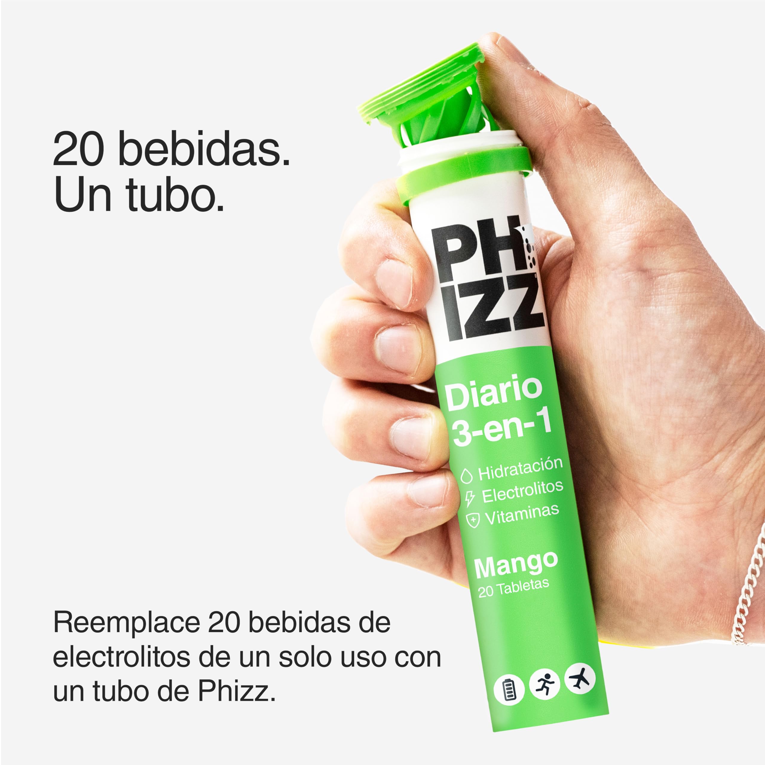 Phizz Electrolitos, Multivitaminas e Hidratación Efervescente Comprimidos - 18 Vitaminas y Minerales, Vitamina C, Añade a tu Botella de Agua y Bajo en Calorías (60 Pastilla, Mango)