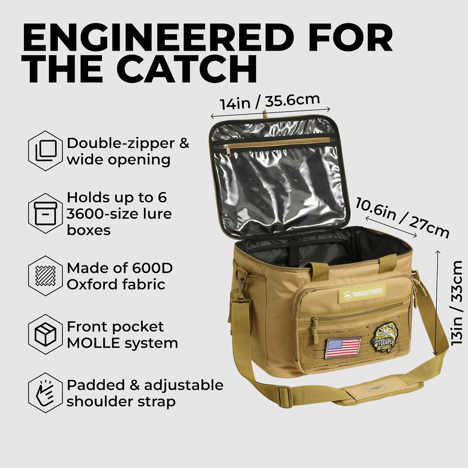 Tough Outfitters Fishing Tackle Bag - Fishing Bags for Men Women - Large Tackle Box Bag Portable Soft Camo - Saltwater Kayak