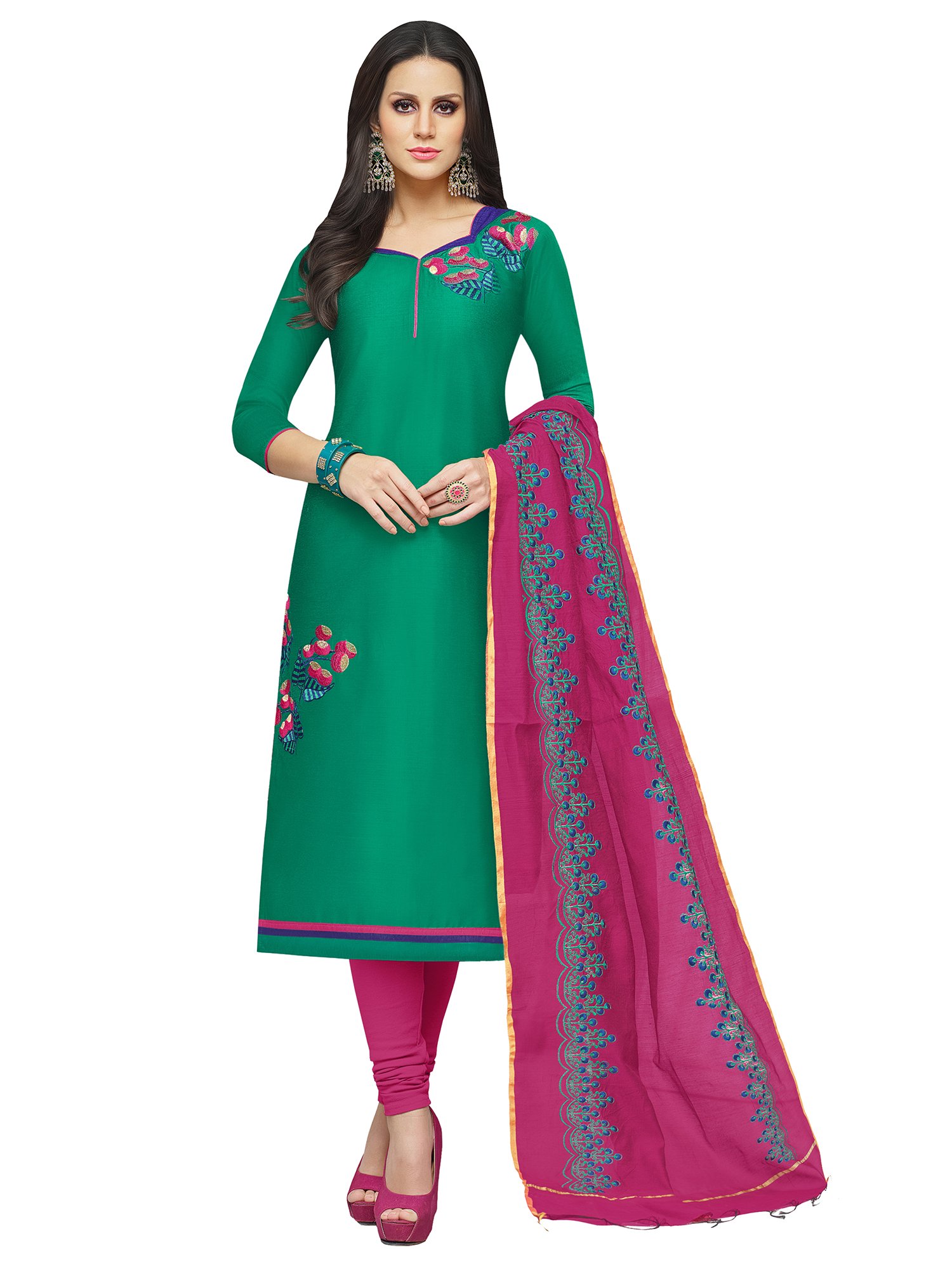 Applecreation Women'S Silk Blend Unstitched Salwar Suit Material (Green_Free Size)