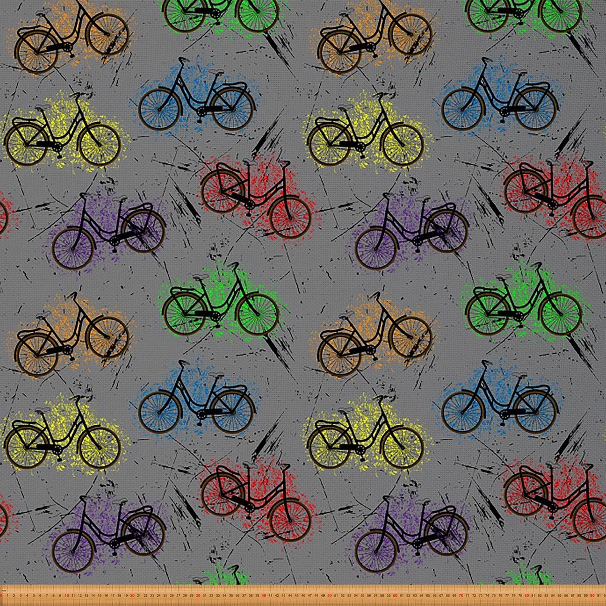 Upholstery Bicycle Fabric by The Yard, Bike Sketches Grunge Art Reupholstery Fabric for Chairs, City Race Room Decorative Fabric for Outdoor and Home DIY Projects, 3 Yard, Red Green Blue