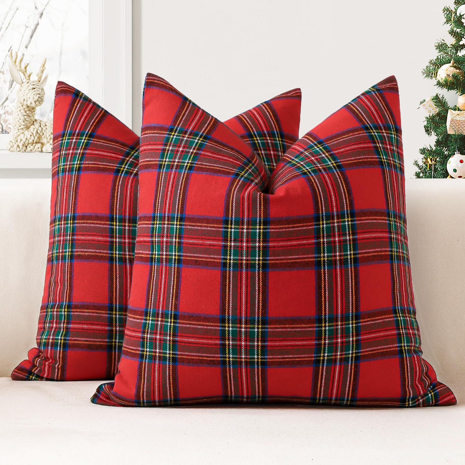 Housses de coussin de Noël 61x61 cm rouge et vert OTOSTAR pour décoration canapé lot de 2