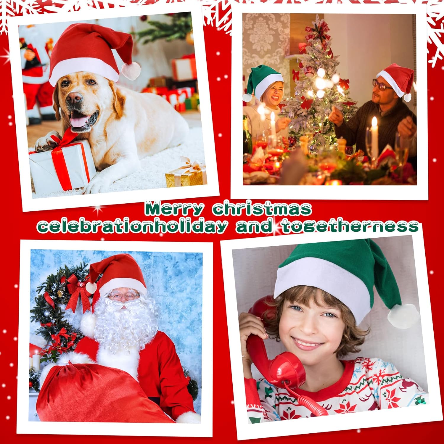 Vicenpal Santa Hats Bulk Christmas Party Non Woven Fabric Xmas Hats Christmas Holiday Costume Favor Supplies