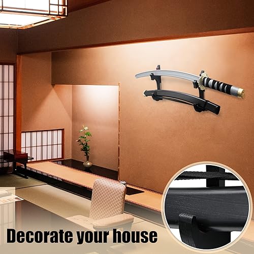 Miniatura 6 de Gancho de espada ajustable para colgar espadas samurái, soporte de exhibición de madera para artes marciales, soporte para armas de 2 niveles,