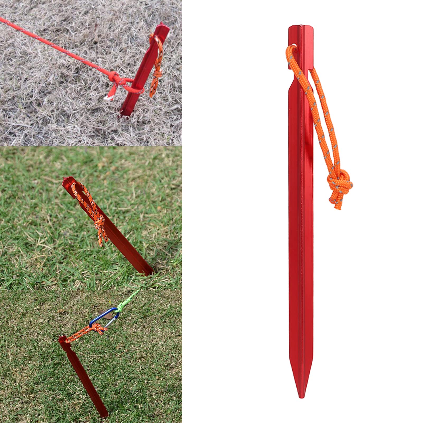 Piquets de Tente Robustes, Lot de 20 Piquets de Tente en Alliage D'aluminium 7075 de 7,1" avec Cordes, de Camping au Sol Ultra Légers en Forme de V pour la Randonnée en (Rouge)