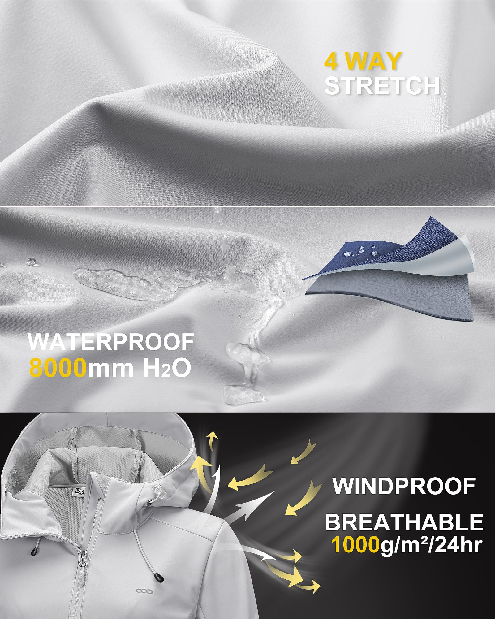 33,000ft Veste softshell imperméable coupe-vent pour femme Veste fonctionnelle respirante Veste de course légère avec capuche pour la course, le cyclisme, la randonnée pour le printemps et l'automne