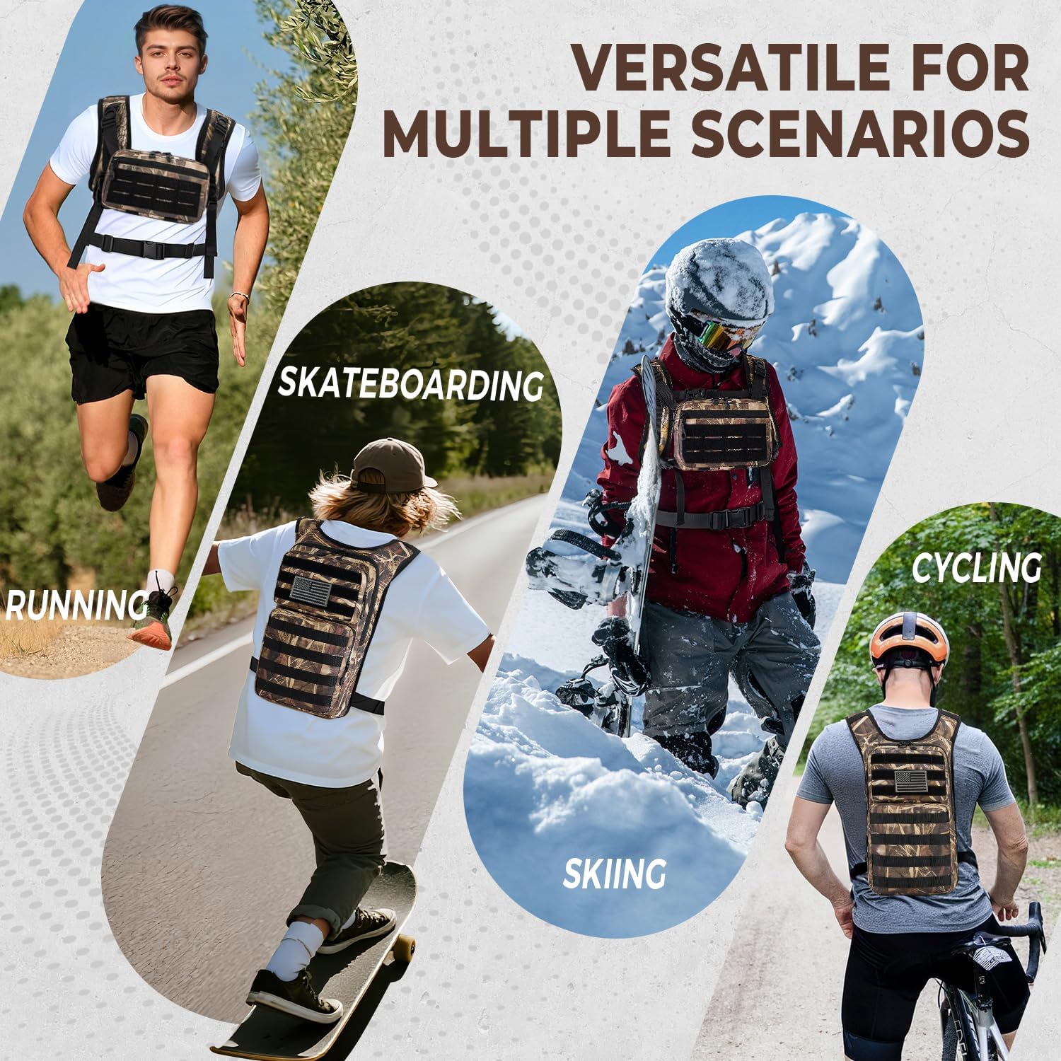 Koculemi Tactical Hydration Backpack with 2L Water Bladder and Front Small Tactical Pouch, Outdoor Water Backpack for Men Women, Sports Hydration Pack for Hiking, Cycling, Climbing