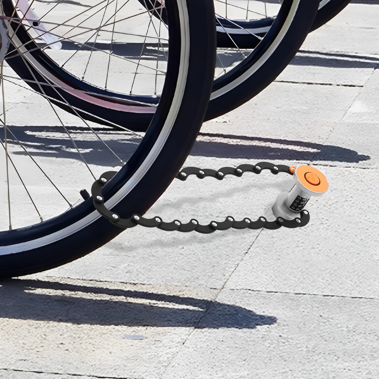 Zapięcie rowerowe, składane zapięcie do roweru wyścigowego, 4-cyfrowa kombinacja kodów, nierdzewne, wszechstronne zastosowanie do rowerów, motocykli i wielu innych (czarny i pomarańczowy)