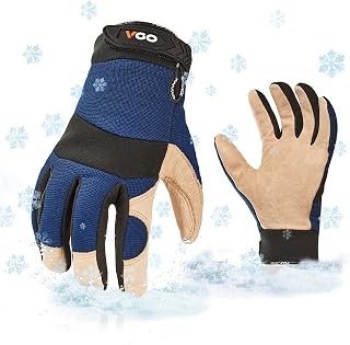 Vgo... 1-Pair 32℉ or above Lined Pigskin Leather Warm Winter Cold Storage Frozen Safety Working Gloves(Size S,Blue,PA7620F)