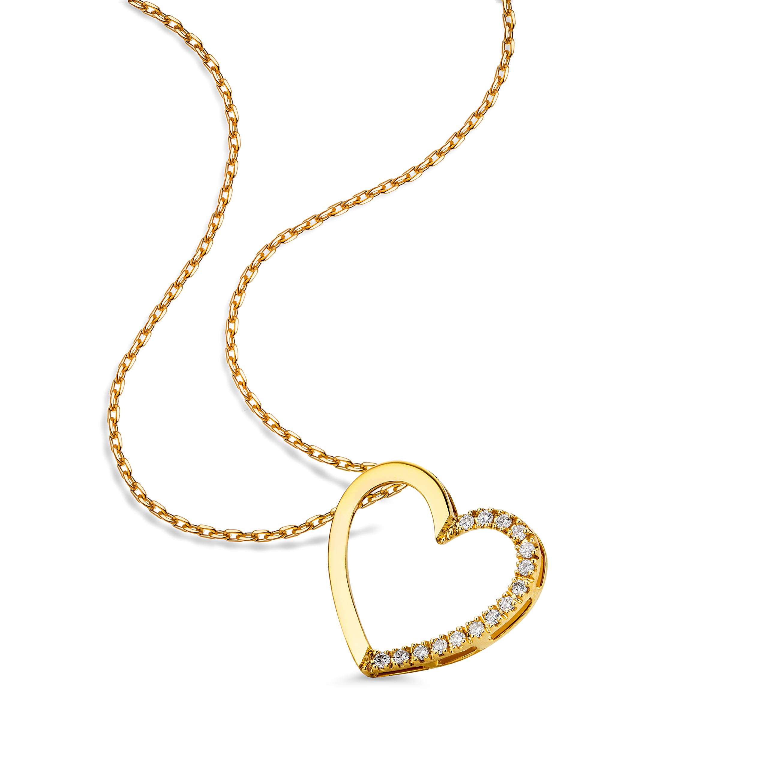 Orovi - Collar de mujer con diamante, cadena de oro amarillo de 9 quilates (375), brillantes de 0,10 quilates, cadena de oro con 15 diamantes