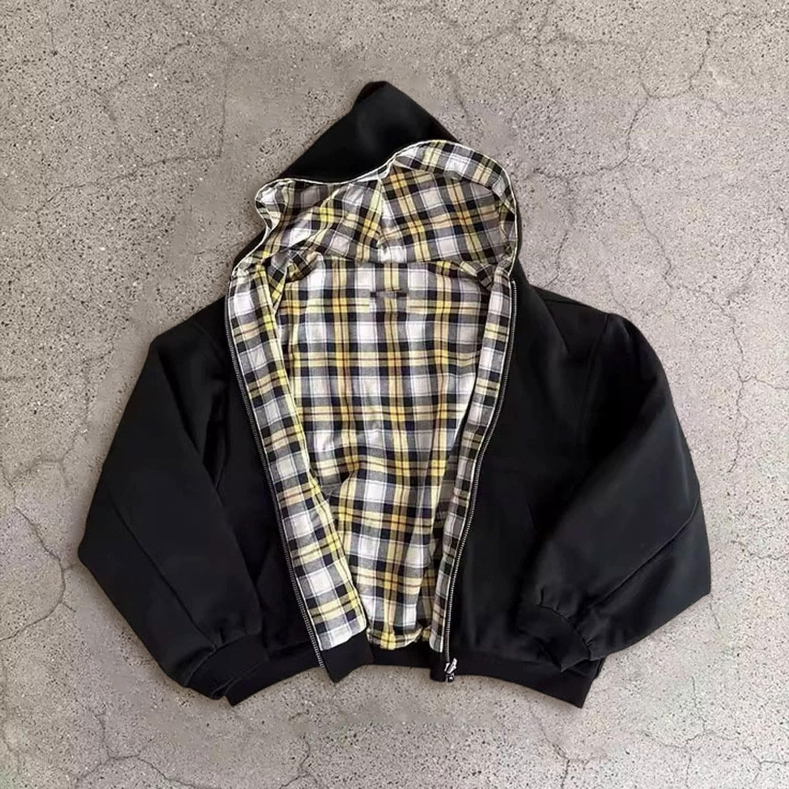 Veste Homme Bombers Réversible Zip Doublure Carreaux Automne Capuche Chic Casual Oversize Ample Chaud Épais Confortable Large Retro Urbain Streetwear Hiver Doux