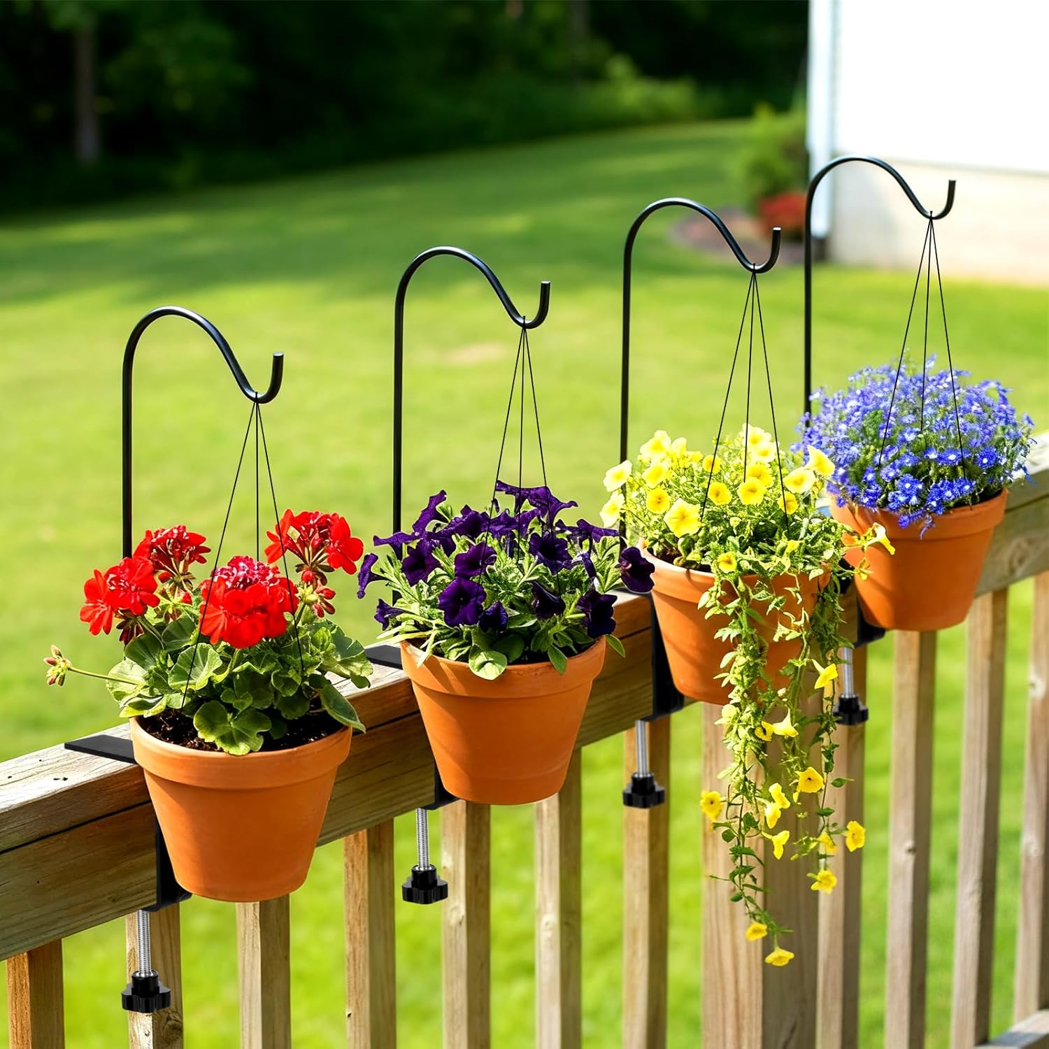 4 Pcs 11 Inch Deck Hook for Bird Feeder Deck Railing Plant Hanger with 3 Inch Strengthened Clamp Adjustable Outdoor Plant Holder for Hanging Bird Feeder Flower Pot Birdhouse