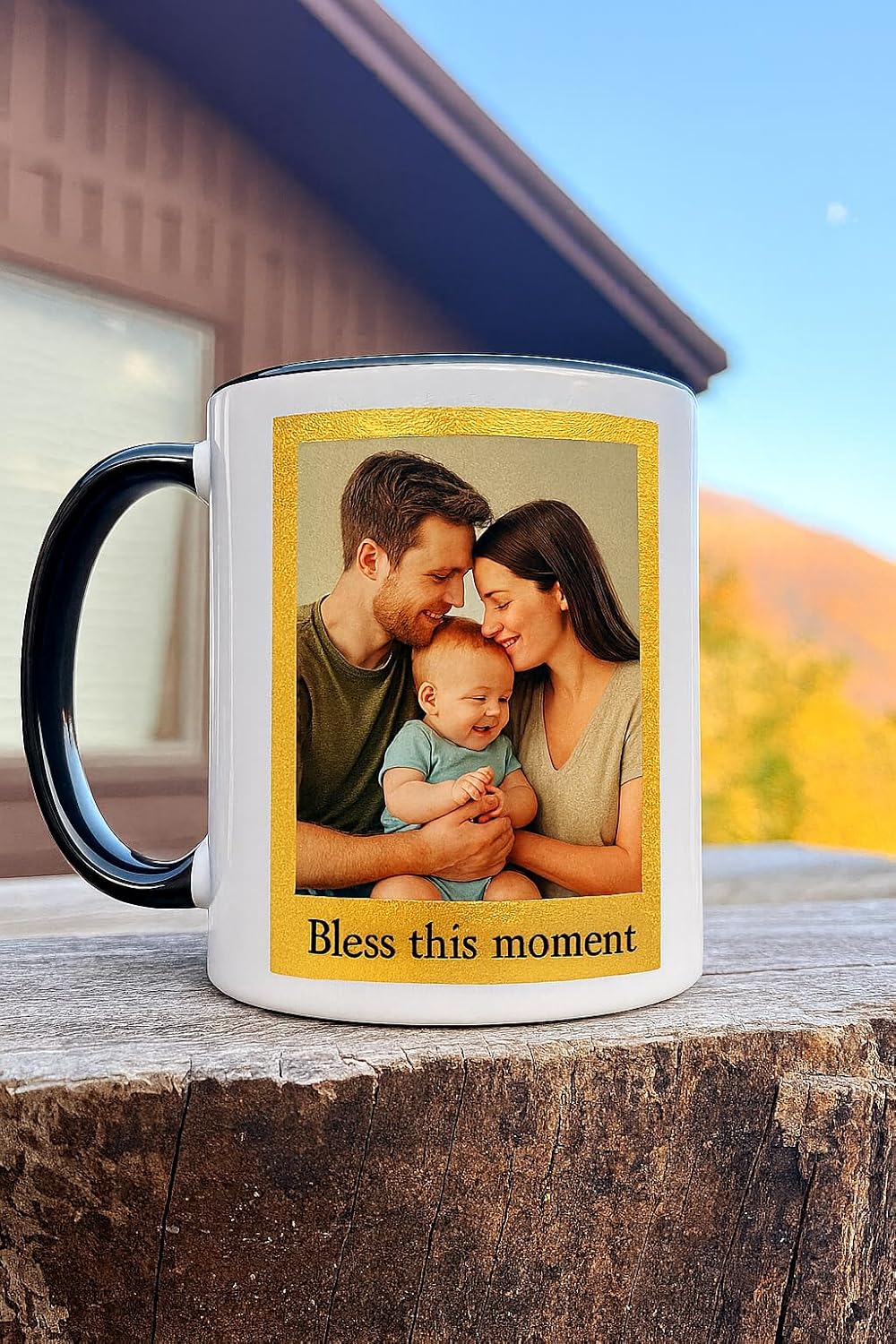 Personalized 11 oz Coffee Mug - Real 24K Gold Leaf, Hand-Gilded, Black Rim and Handle - Custom Photo, Name or Text - Customizable Gifts, Mugs with Names, Tazas Personalizadas - Image 6