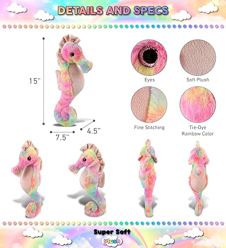 Miniatura 3 de DolliBu Animal de peluche de caballito de mar arcoíris  Juguete de peluche suave para abrazar, adorable juguete de peluche del océano para jugar,