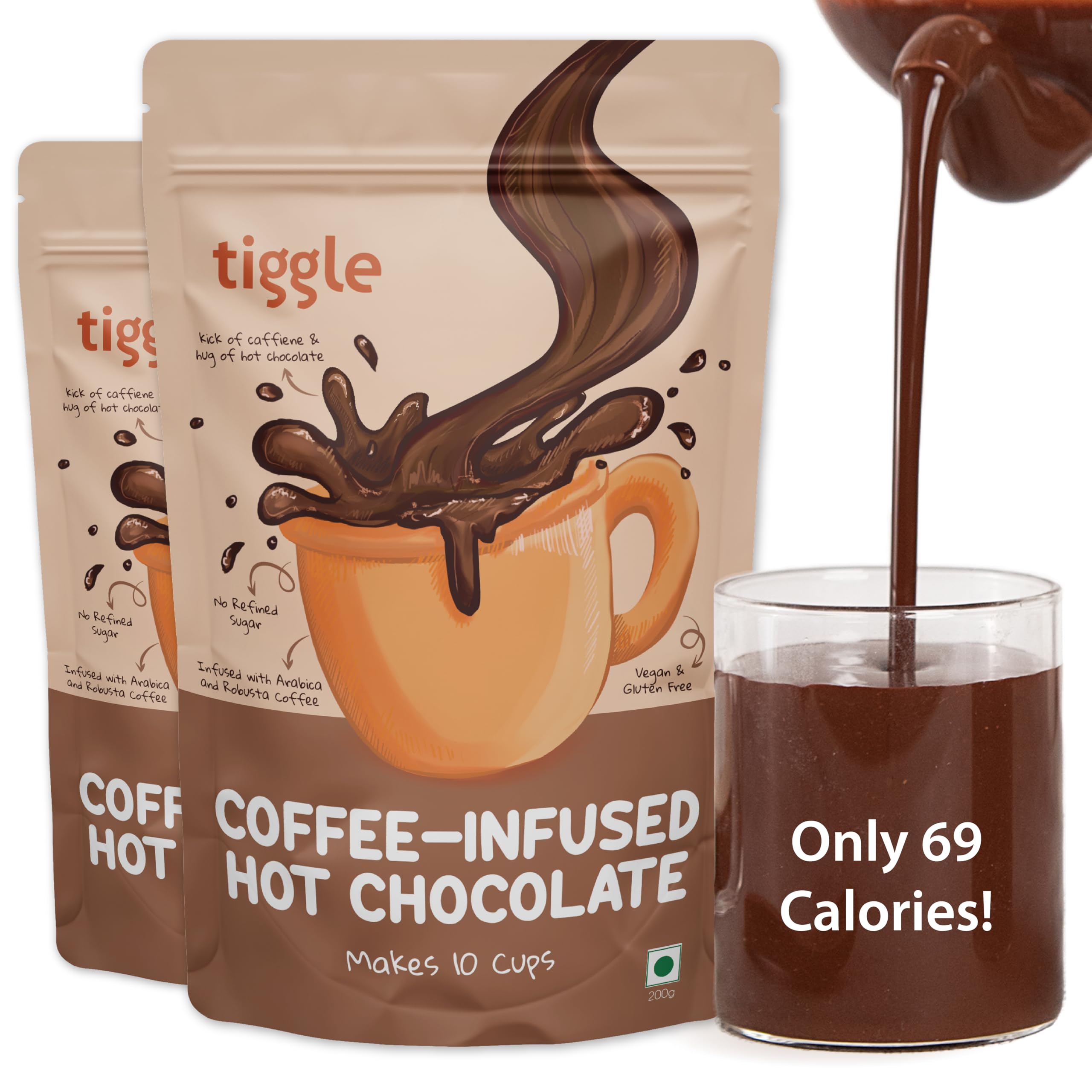 Tiggle Coffee-Infused Hot Chocolate Mix | 10 Cups Pack | Infused with Arabica and Robusta Coffee | Flavourful & Chocolatey | No Chicory | 0% Refined Sugar | Sweetened with Organic Jaggery | 200g (Pack of 2)-image-14