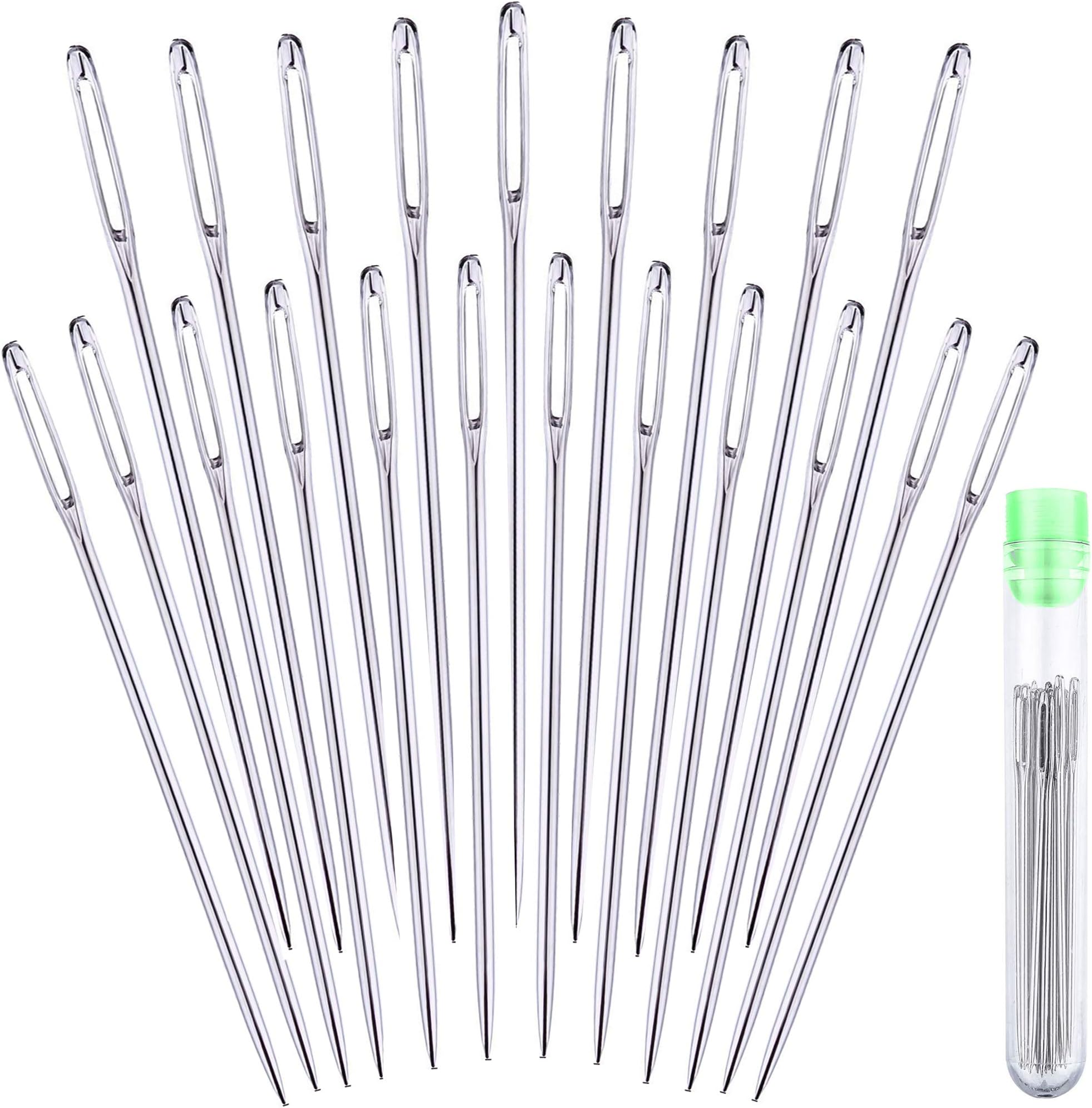 21 Big Eye Hand Sewing Needles - 2 inches Large Eye Stitching Needles in Storage Tube
