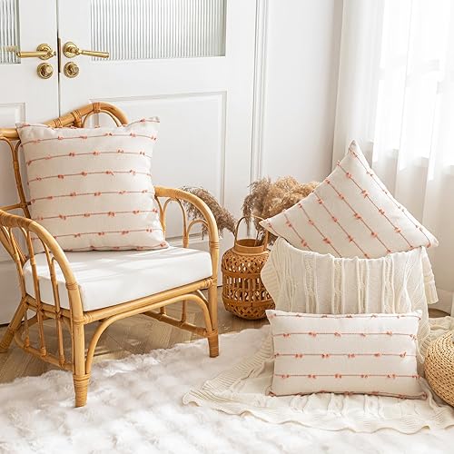 Miniatura 4 de YEENAASY Fundas de Almohadas Decorativas Boho 16x16 Juego de 2 Modernas Estilo Granja Decorativas Funda de Cojín con Mechones Cuadradas Fundas de