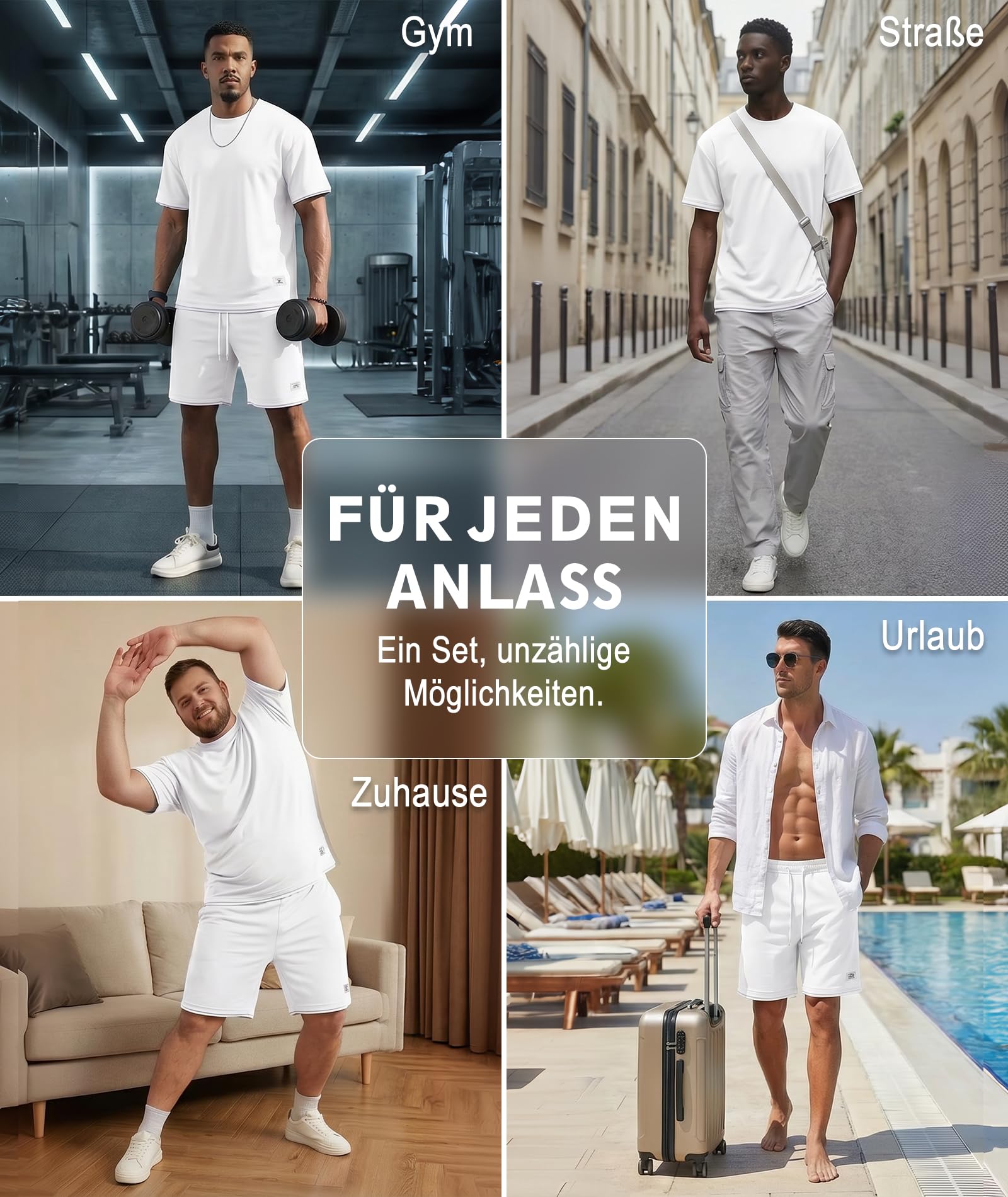 Ekaliy Elainone Ensemble d'été pour homme - T-shirt à manches courtes et short - 2 pièces - Sans plis - Avec bloc de couleurs - Combinaison de loisirs pour le quotidien et les vacances