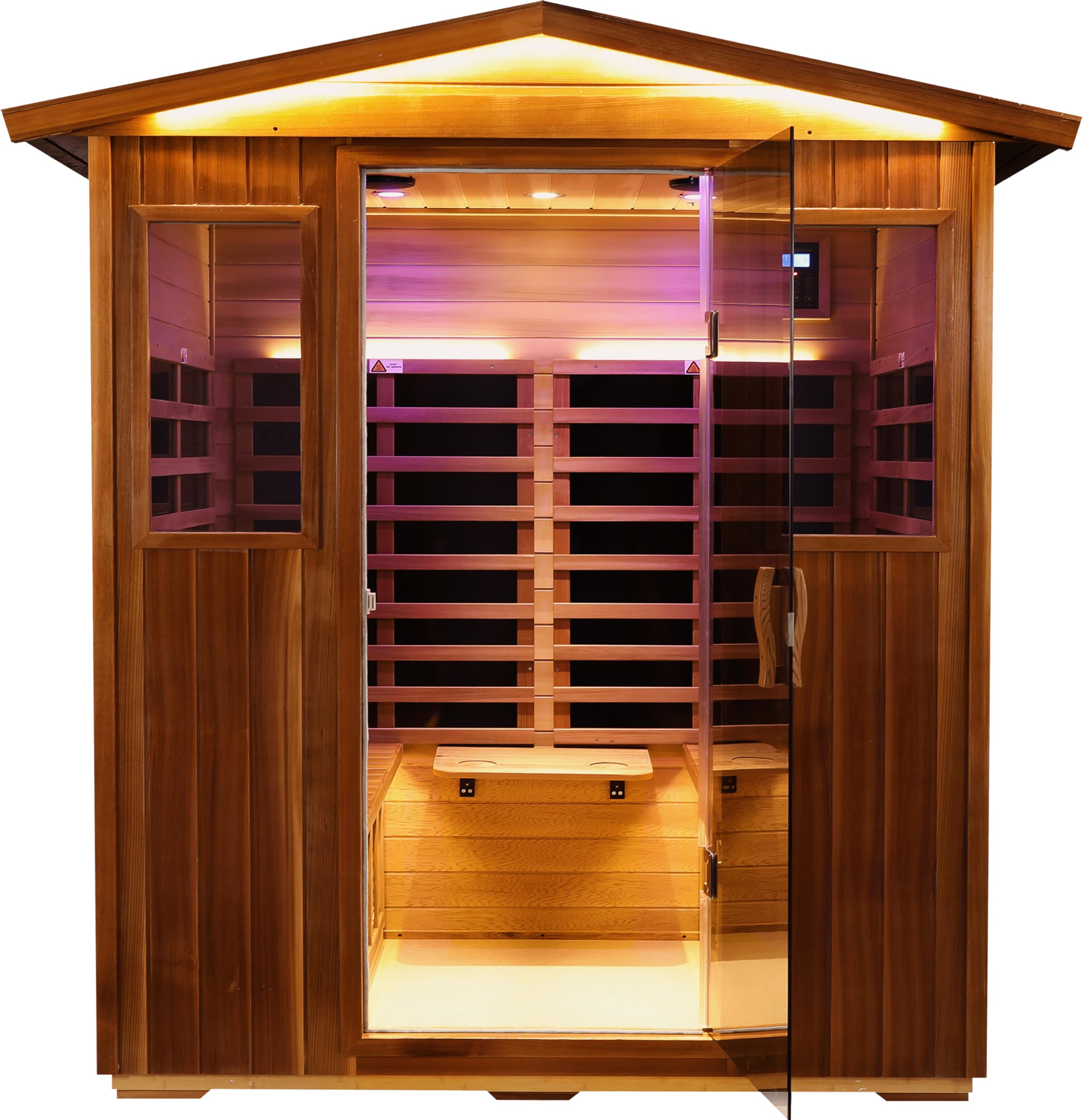 LTCCDSS Ultra-Low EMF Red Cedar Sauna 4-Person, Outdoor Far Infrared Sauna for Home, EMF 0.1-1mG, 6 Carbon Crystal Heaters, Bluetooth &amp; Chromotherapy (68.1 * 52.4 * 82.7 in)