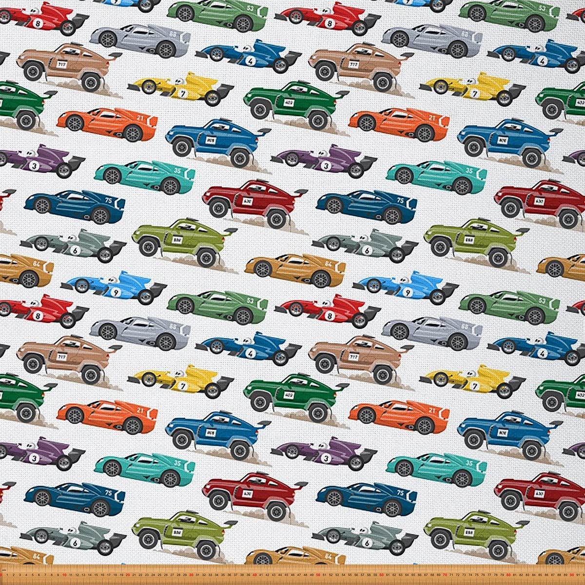 Race Car Outdoor Fabric by The Yard,Colorful Race Sports Car Fabric for Chairs,Extreme Sports Automobile Style Fabric for Home DIY Projects,10 Yards,(L920*W150cm) Orange Teal