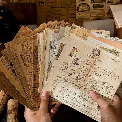 Miniatura 5 de Maxleaf Juego de 180 piezas de papel vintage nostalgia, 6 temas de periódicos viejos, letras, rayas, notas de café, flores, plantas, mapas, paquete
