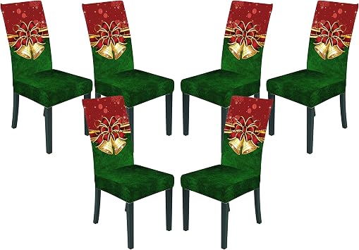 Set of 6 Christmas Dining Room Chair Slipcover Parsons Chair Covers Green Bell Stretch Removable Washable Kitchen Decorative Chair Seat Protector for Party Hotel Restaurant Green, 6PCS