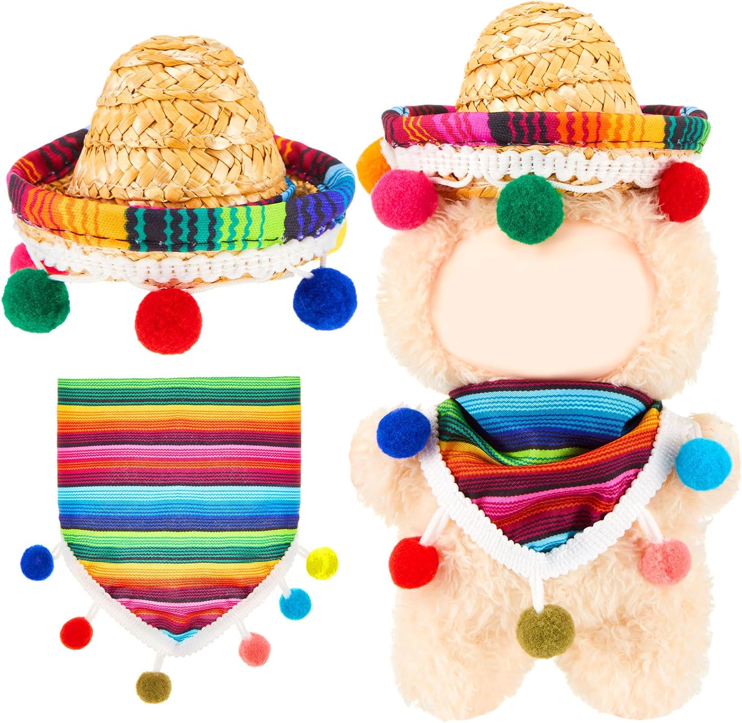 Shyyween 2 Pcs 17cm Doll Mexican Costume Accessories Mini Western Cowboy Mexican Hat with Bandana Scarf Outfit Set Accessories for Birthday Christmas Anniversary Collectors' Gift, Doll Not Included