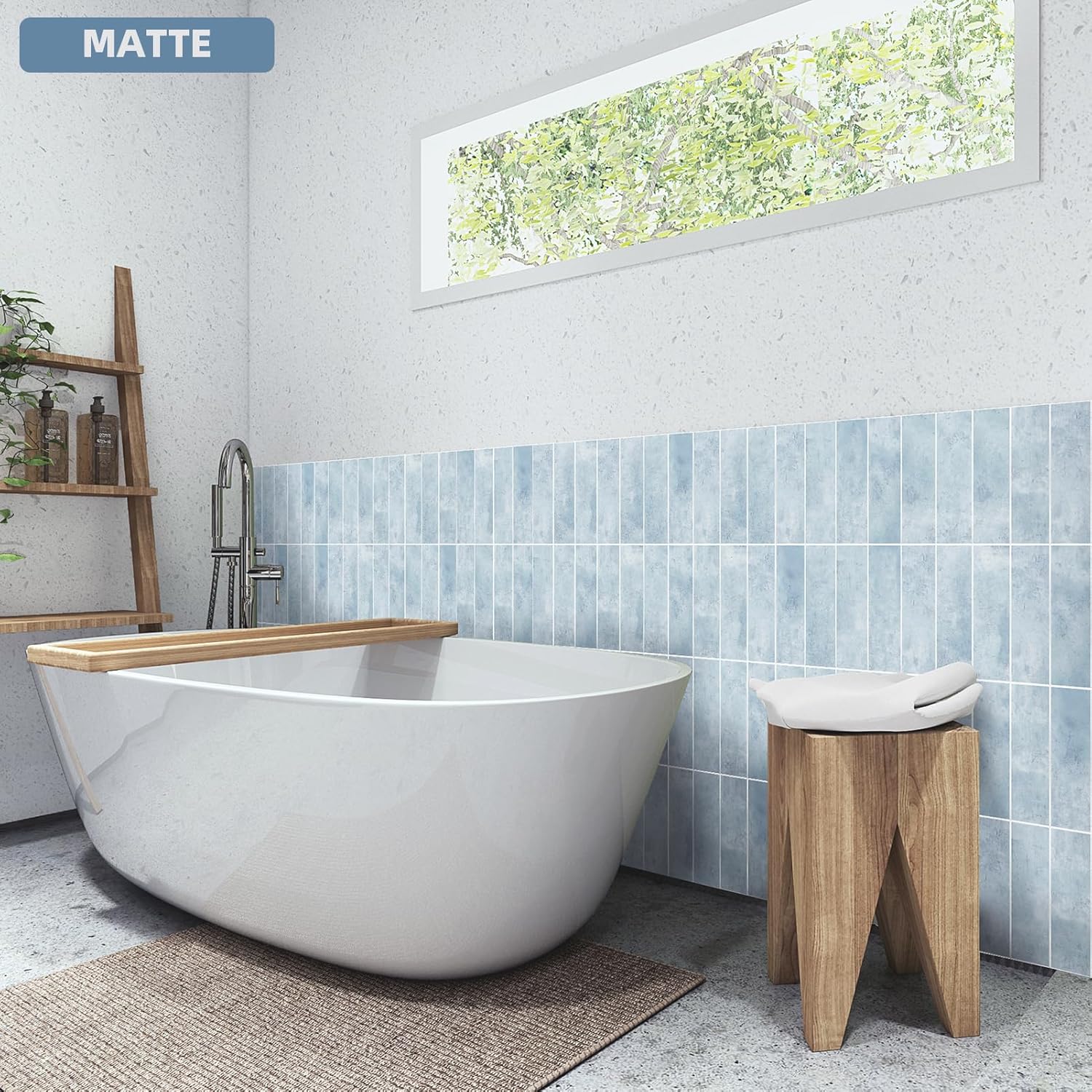 Tilingview 30 PCS Peel and Stick Backsplash Tile for Kitchen/Bathroom/Living Room, 3"x 9" Self-Adhesive Subway Tile for Backsplash, Imitation Glazed Tiles/Handmade Tiles (Matte Pastel Blue)