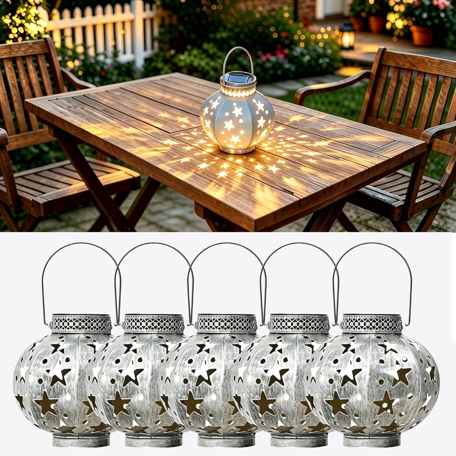 Solar Garden Lights Outdoor, Star Projection Solar Lights Outdoor Decorative, Waterproof Outdoor Lights Solar Powered, Decorative Garden Solar Lights for Patio Yard Pathway Camping(5pcs)