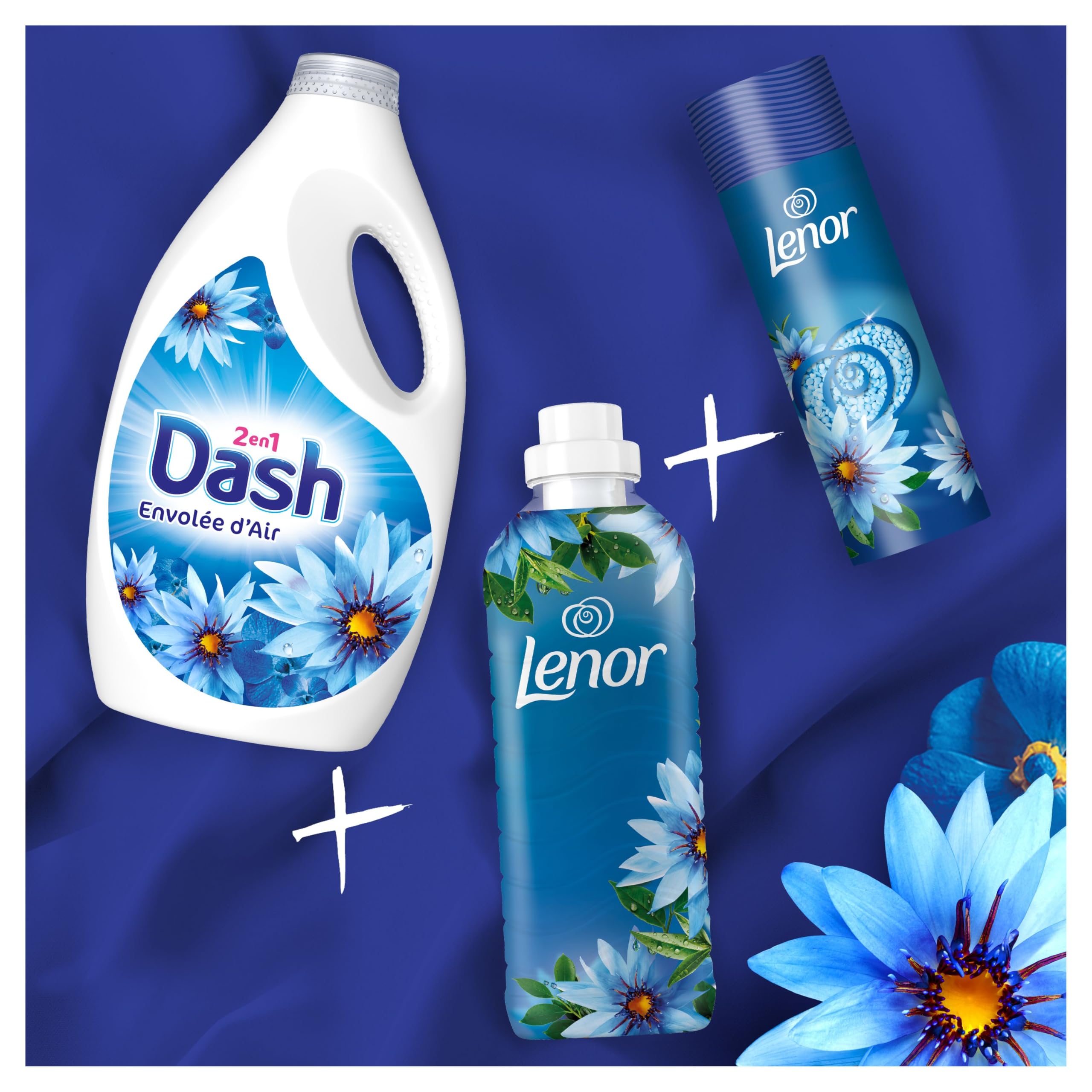 Dash 2en1 Lessive Liquide, 100 Lavages (4 x 25 Lavages), Envolée d’Air, avec 3 SEMAINES DE FRAÎCHEUR* et Lenor, Fabriquée En France, Dash 2in1