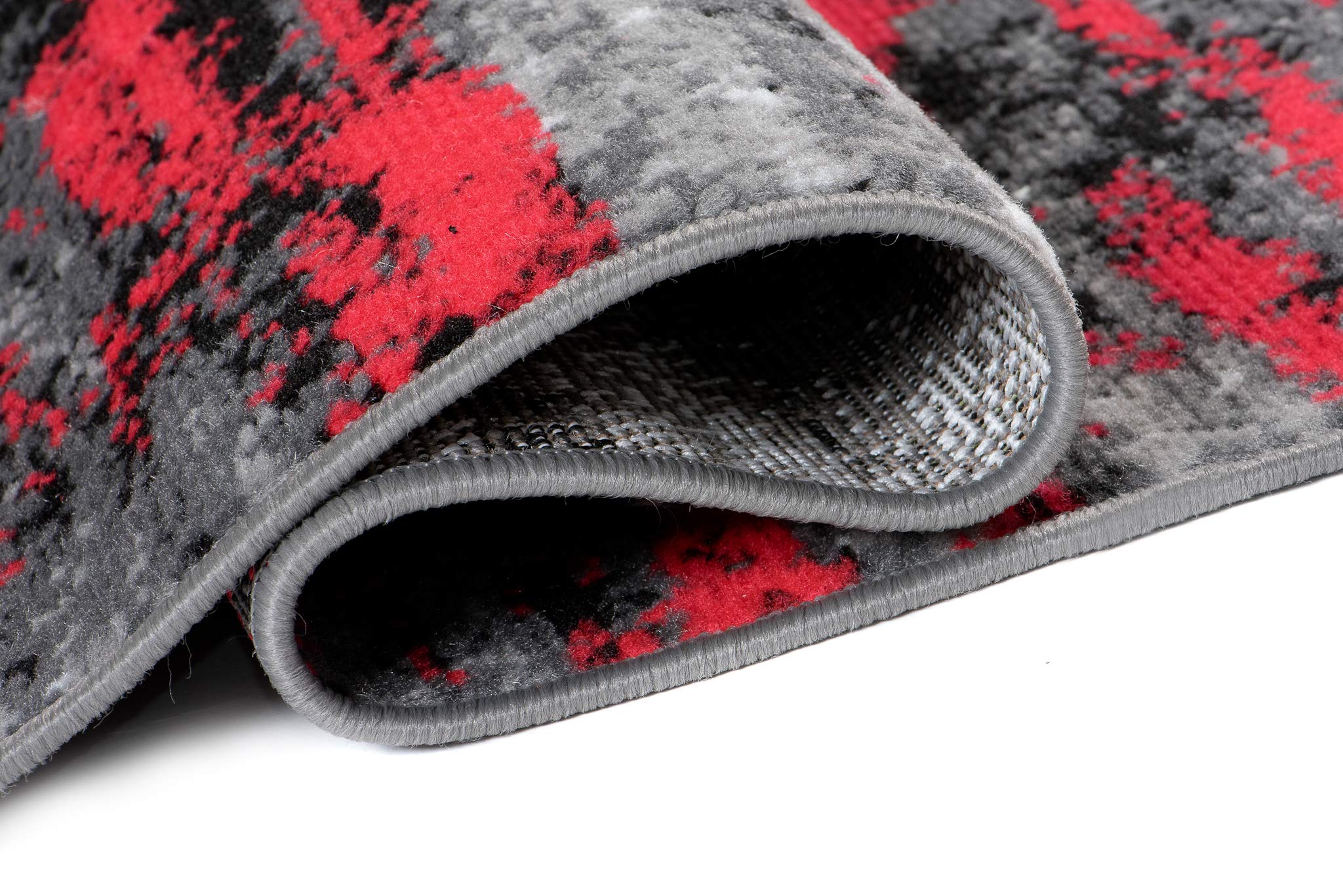 TAPISO Maya Teppich Läufer Meterware Kurzflor Wohnzimmer Flur Küche Modern Brücke Grau Rot Schwarz Verwischt Meliert Design ÖKOTEX 100 x 250 cm
