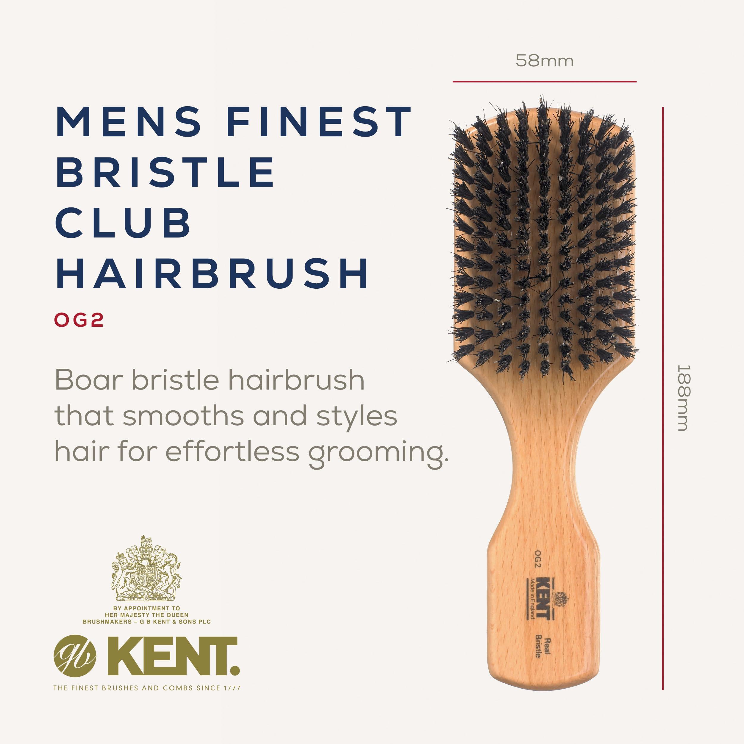 Kent Rectangular Club Handled Black Bristle Brush - OG2 (PACK OF 1), 1 Unità (Confezione da 1) - Image 2