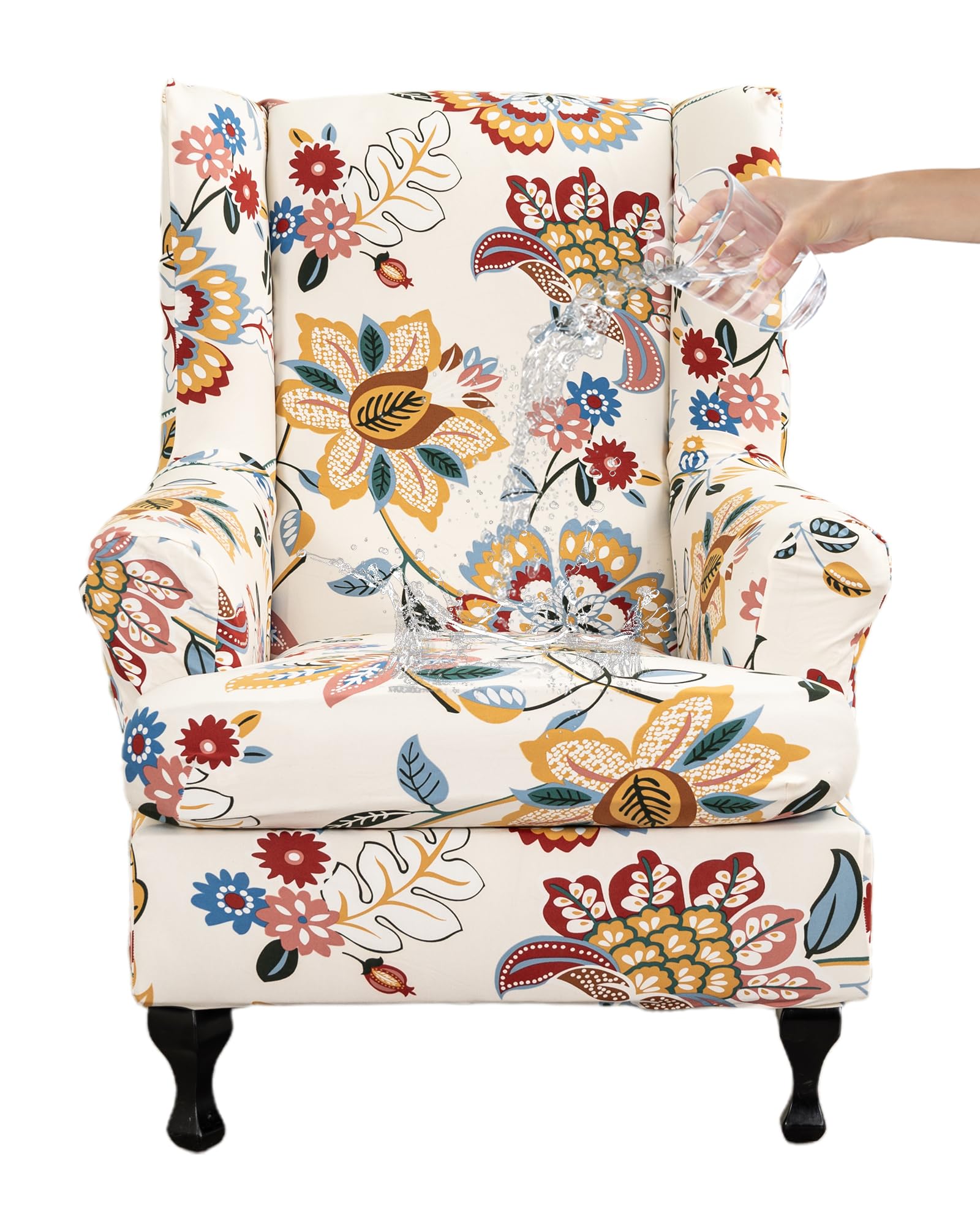 CRFATOP Wingback Chair Covers 2 Pieces Stretch Printed Wing Back Chair Cover Sofa Slipcover Washable Wingback Armchair Slipcovers Furniture Protector