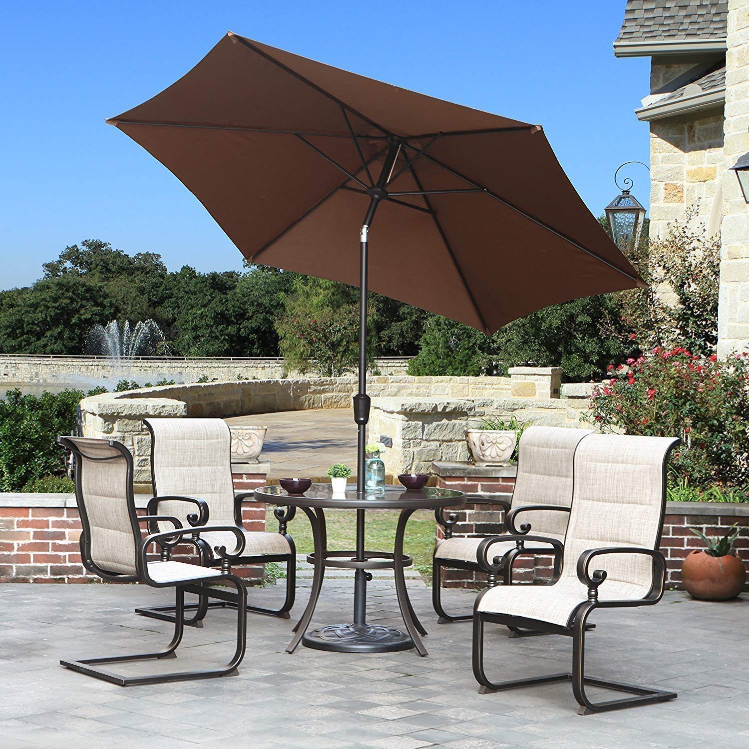 WDSOPK 9ft Parasols Patio Umbrellas, Outdoor Table w/Crank System, Big Sun Umbrella for Garden/Beach/Pool/Patio
