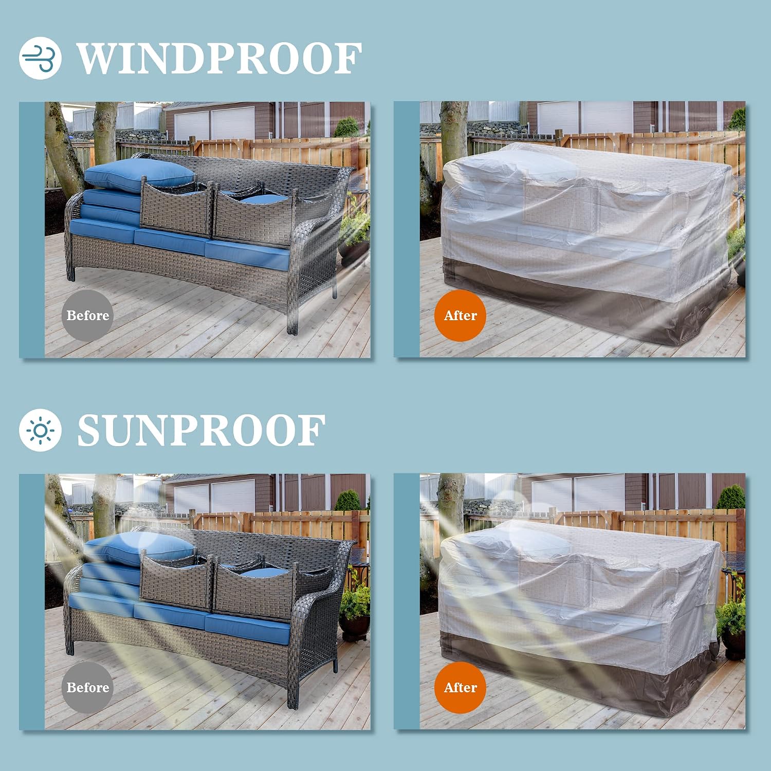 OVIOS Patio Furniture Set Cover Outdoor Sectional Sofa Couch Chair Ottoman Waterproof Covers General Purpose, 73" L x 37" W x 34" H, Beige-Brown