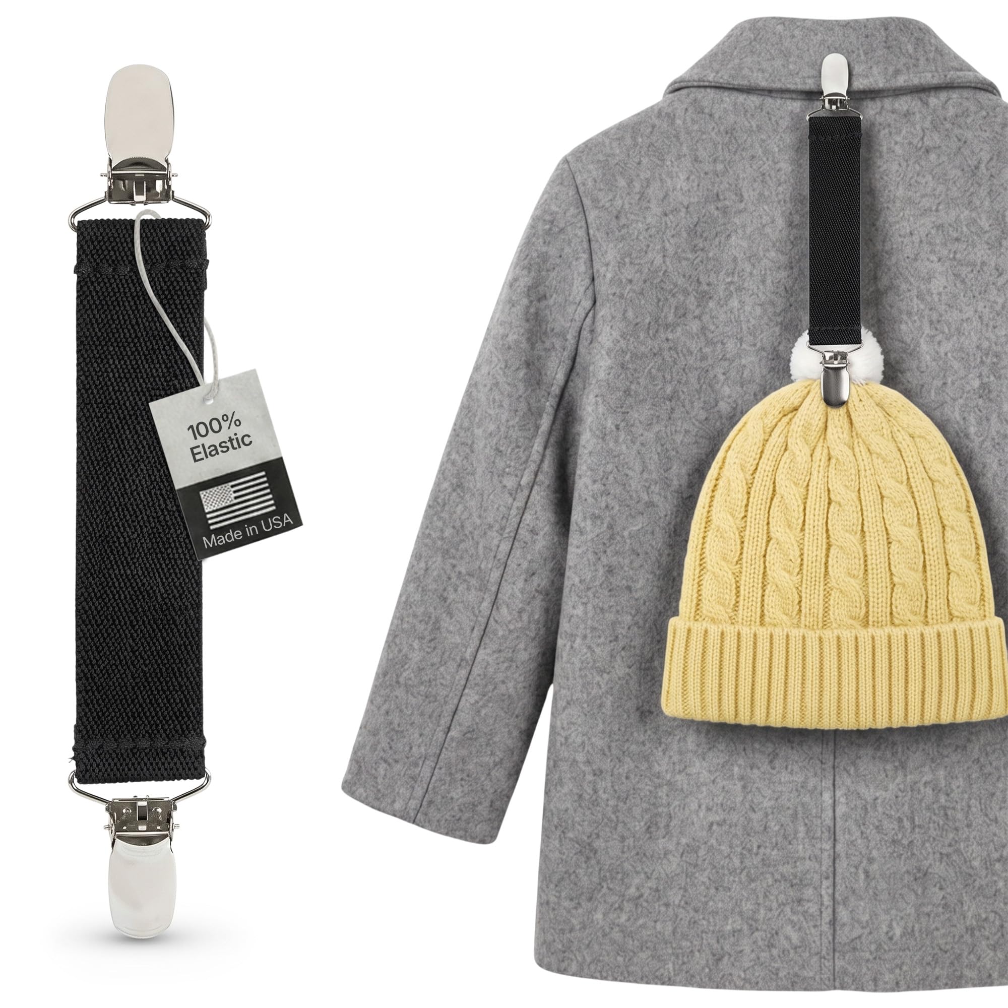 HOLD'EM Elastic Hat &amp; Scarf Clips for Children, Heavy-Duty Adjustable Elastic Strap with Strong Metal Clips,Winter Hat Holder