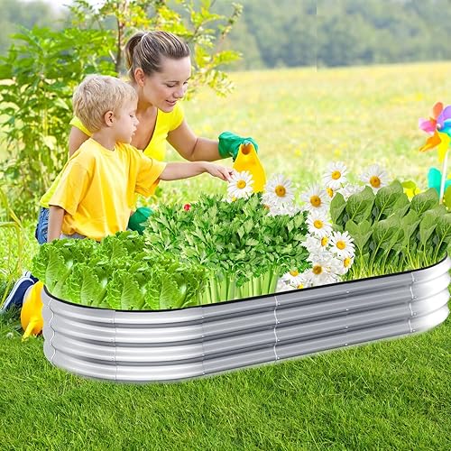 Miniatura 5 de Kesfitt Kit de cama de jardín elevada de 4 x 2 x 1 pies y 6 x 3 x 1 pies, maceta galvanizada para exteriores, cajas elevadas de metal grandes con