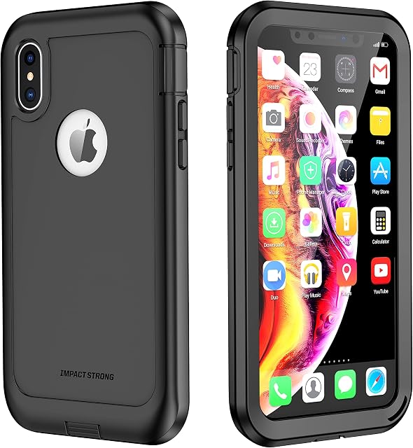ImpactStrong iPhone X/iPhone Xs Case, Ultra Protective Case with Built-in Clear Screen Protector Full Body Cover for iPhone X/iPhone Xs (Black)