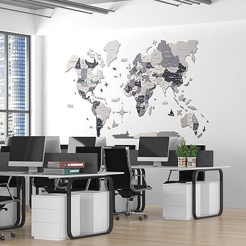 Vista 4 de Mapa de madera 3D hecho a mano, mapa del mundo 3D, mapa de madera de arte para pared grande, Kithcen y decoración del hogar. Regalo de inauguración